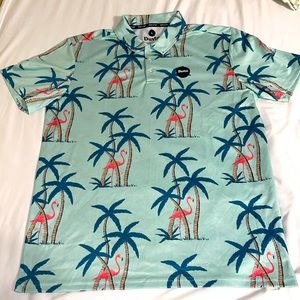 Duvin Men’s Golf Polo Shirt Size Large Palm Trees Flamingo Print